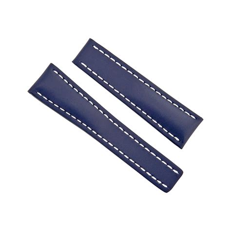 blue watch band with white stitching breitling|Breitling Blue Leather Watch Band Strap and White Stitching.